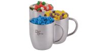 Corporate Colour Mini Jelly Beans in Stainless Steel Double Wall Curved Mug