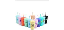 16oz Matte Plastic Cups with Lids & Straws
