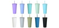 24oz Matte Plastic Cups with Lids & Straws