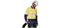 Mens Orange Flame Hi Vis Open Front Spliced Shirt - Hoop Taped