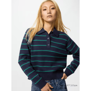 Smooth Cotton Polo Sweater Stripe UNIQLO