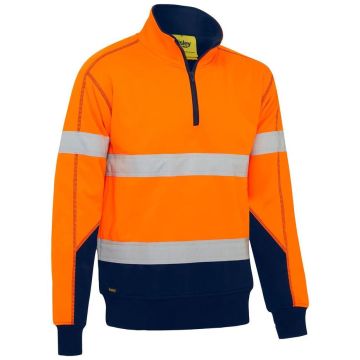 Taped Hi Vis 1/4 Zip Fleece Pullover with Sherpa Lining - Orange/Navy
