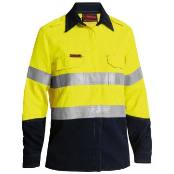 TenCate Tecasafe® Plus 700 Women's Taped Hi Vis FR Vented Shirt  - Yellow/Navy