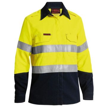 TenCate Tecasafe® Plus 580 Women's Taped Hi Vis Lightweight FR Vented Shirt - Yellow/Navy