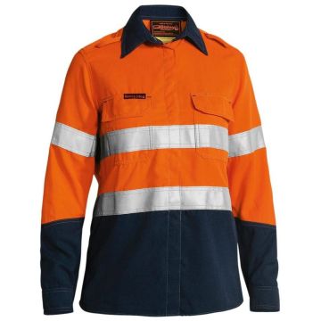 TenCate Tecasafe® Plus 580 Women's Taped Hi Vis Lightweight FR Vented Shirt - Orange/Navy