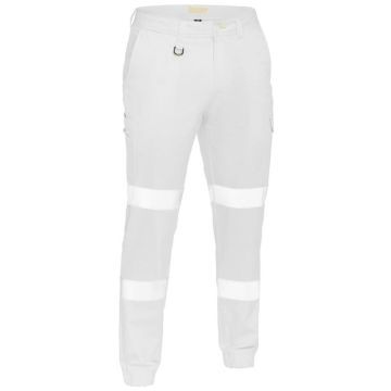 Taped Biomotion Stretch Cotton Drill Cargo Cuffed Pants - White