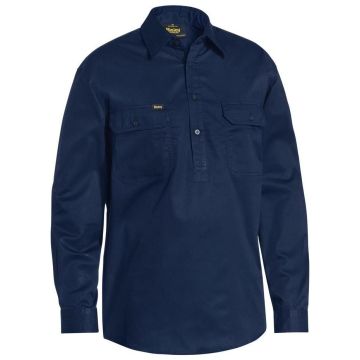 Closed Front Cool Lightweight Drill Shirt - Navy