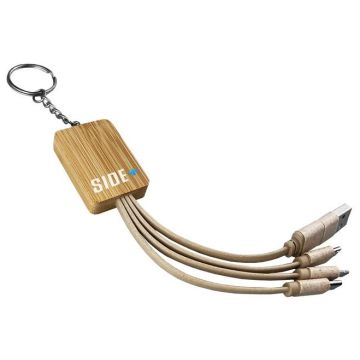 Square Bamboo Charging Cable Key Ring