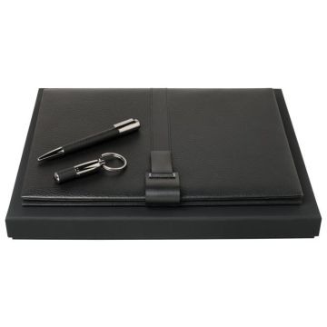 Set Pure Leather Black  (ballpoint Pen, Folder A4 & Key Ring)