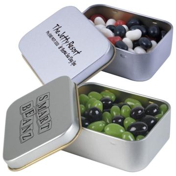 Corporate Colour Mini Jelly Beans in Silver Rectangular Tin