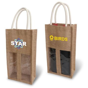 Jute Double Wine Carrier with Window
