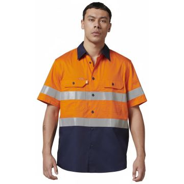 Mens Short Sleeve Hi Vis 2 Tone Taped Vented Shirt