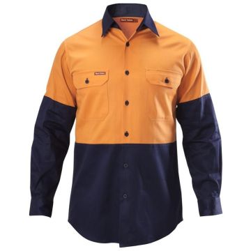 Mens Foundations Hi-Visibility Two Tone Long Sleeve Cotton Drill Shirt