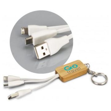 Bamboo Charging Cable Key Ring - Rectangle