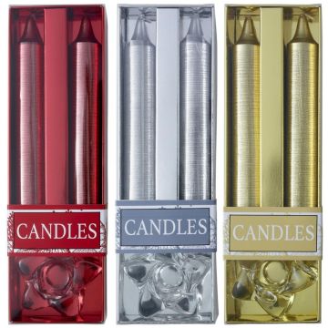 Two glitter candles with glass holder Alexia