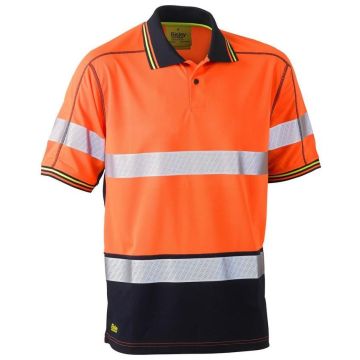 Taped Hi Vis Polyester Mesh Polo - Orange/Navy