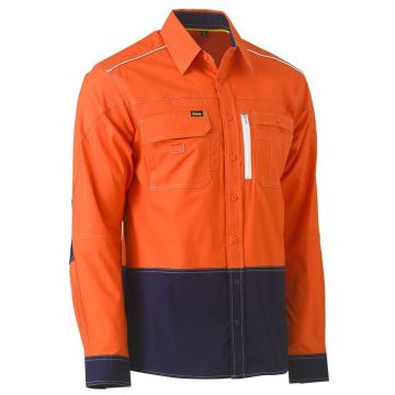 Flx & Move Two Tone Hi Vis Utility Shirt - Orange/Navy