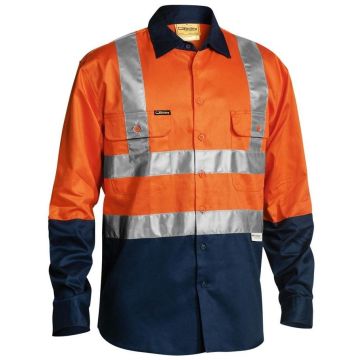 Taped Hi Vis Drill Traditional Fit Shirt - Orange/Navy