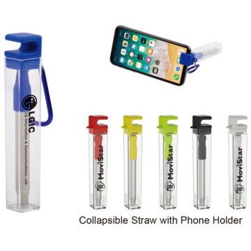 Collapsible Straw in Phone Holder