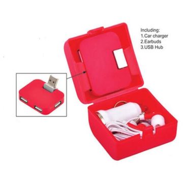 Car Charger Earbuds USB Hub in Case