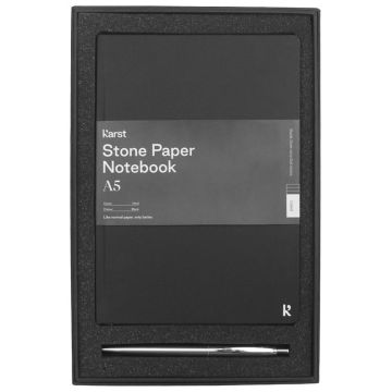 Gift Set with KT1001 Karst A5 Stone Paper Hardcover Notebook & 1066 Recycled Stainless Steel Pen