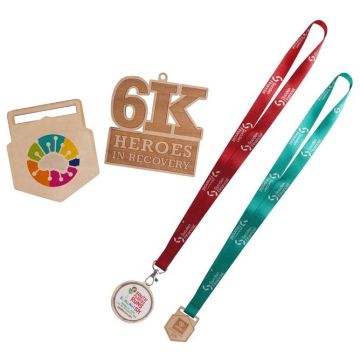 Custom Shaped Wooden Medal with RPET Lanyard