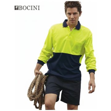 Unisex Adults Hi-Vis Polyface / Cotton Back Polo - L/S
