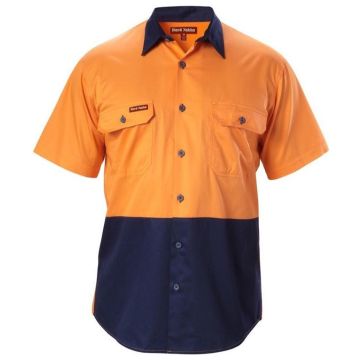 Mens Koolgear Hi-Visibility Two Tone Cotton Twill Ventilated Shirt Short Sleeve