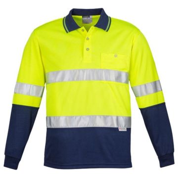 Mens Hi Vis Spliced Polo - Long Sleeve Hoop Taped