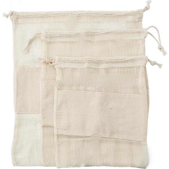 Set of three reusasable cotton mesh produce bags Adele
