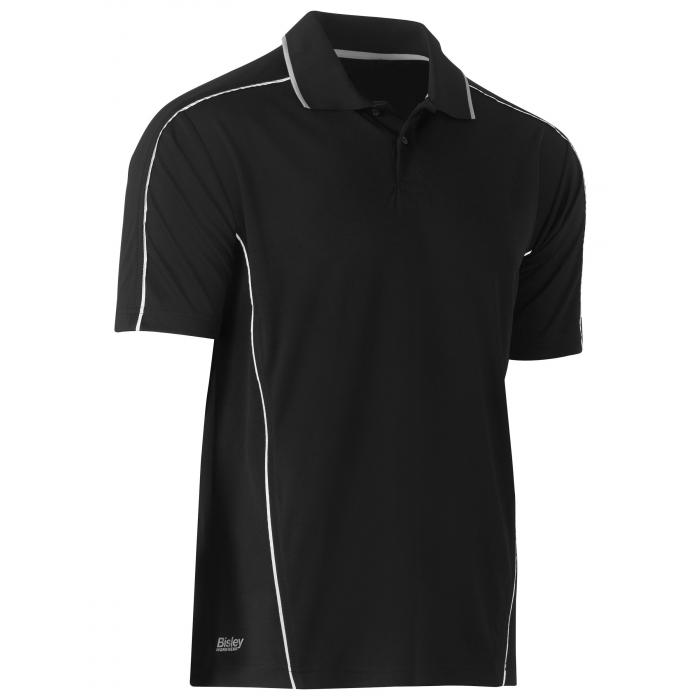 Cool Mesh Polo with Reflective Piping - Black