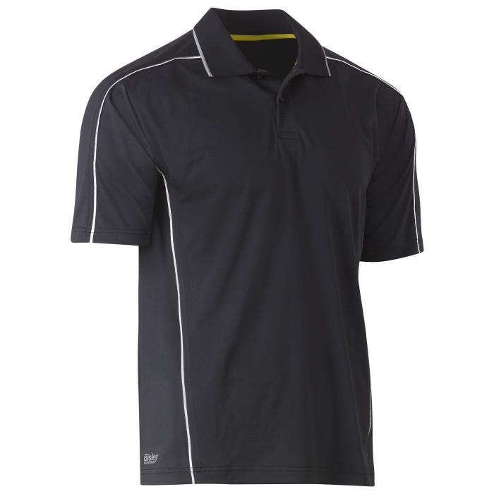 Cool Mesh Polo with Reflective Piping - Charcoal