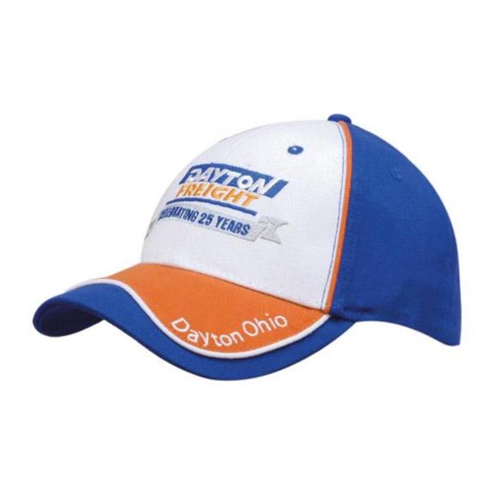 Brushed Heavy Cotton Cap with Indent Peak and Contrasting Piping