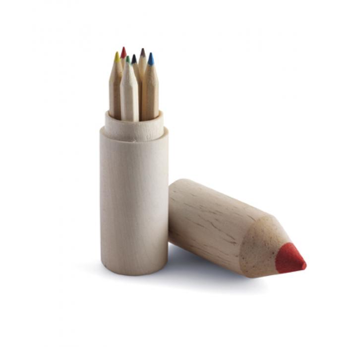 Wooden Pencil Shaped Holder With Coloured Pencils