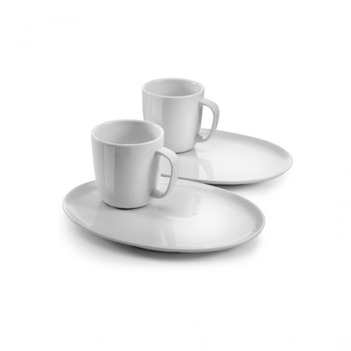 White Porcelain Set Consisting Of 2 370ml Mugs And Oval Plates