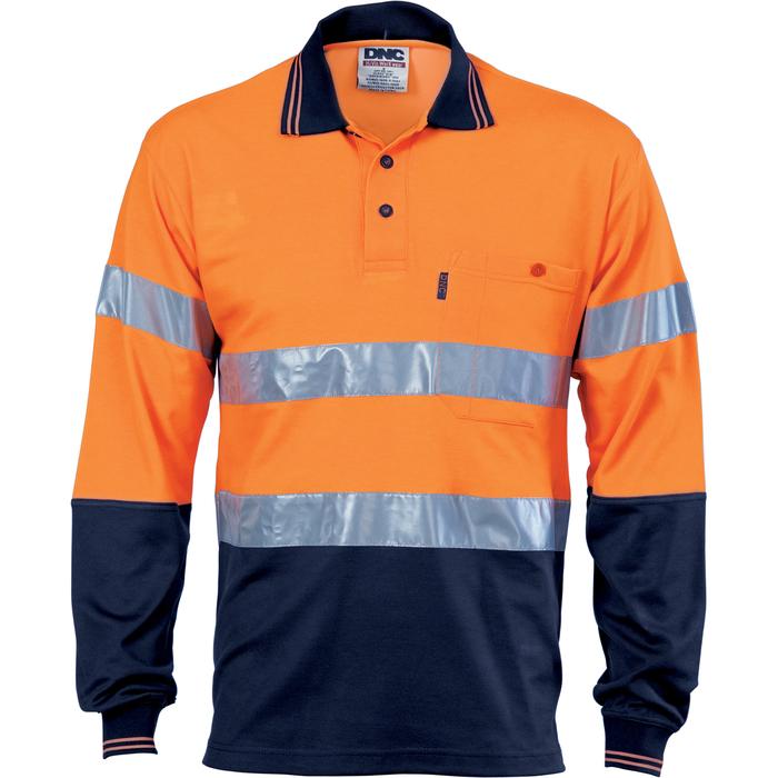 Hi Vis Two Tone Cotton Back Polos with Generic R.Tape - Long Sleeve