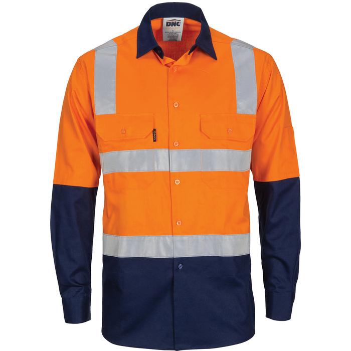 HiVis Two Tone Cool-Breeze Cotton Shirt with Hoop & Shoulder CSR Reflective Tape - Long Sleeve