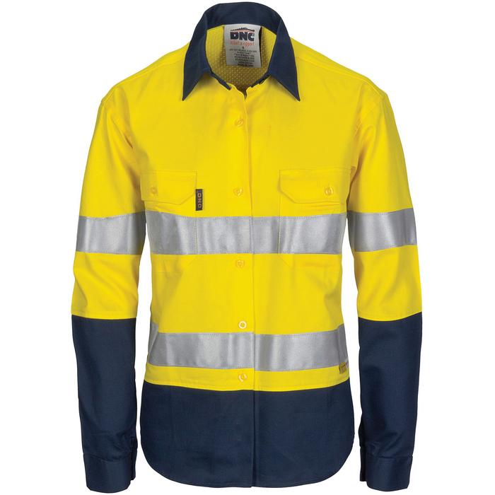 Ladies HiVis 3 Way Cool-Breeze Cotton Shirt with Gusset Sleeve, 3M R/Tape - Long Sleeve