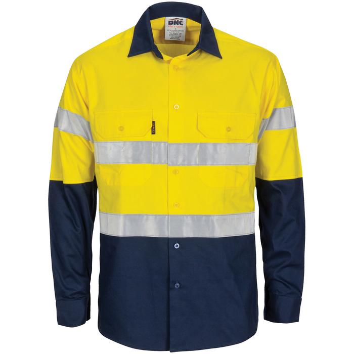 HiVis R/W Cool-Breeze T2 Vertical Vented Cotton Shirt with Gusset Sleeves, Generic R/Tape - Long Sleeve