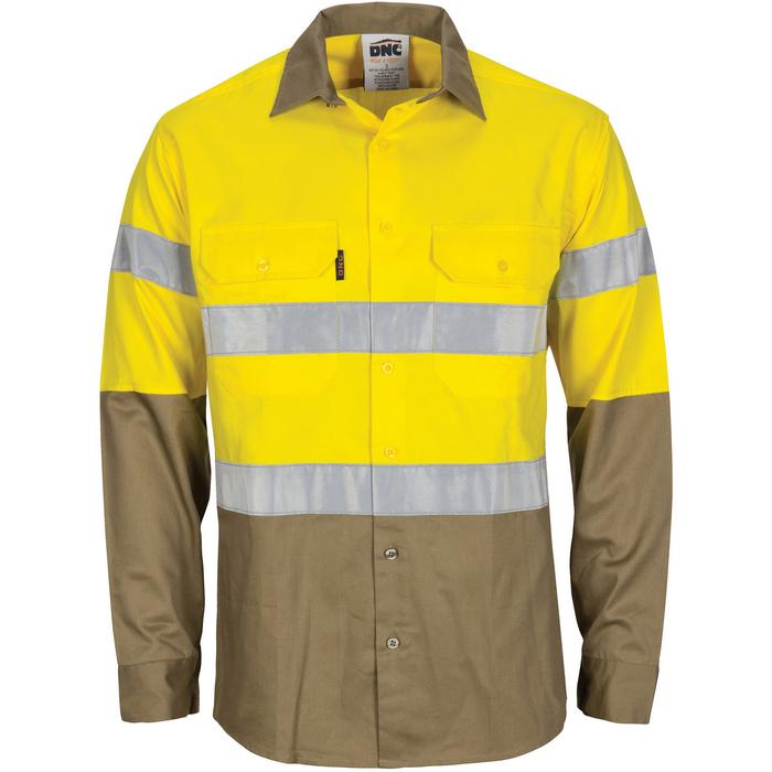 HiVis L/W Cool-Breeze T2 Vertical Vented Cotton Shirt with Gusset Sleeves. Generic Tape - Long sleeve