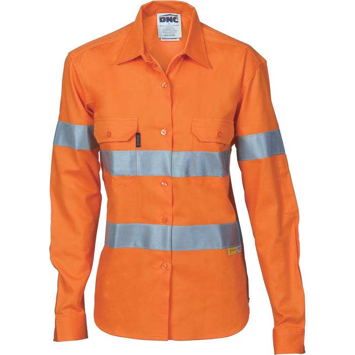 Ladies HiVis Cool-Breeze Cott on Shirt with 3M R/Tape - Long sleeve