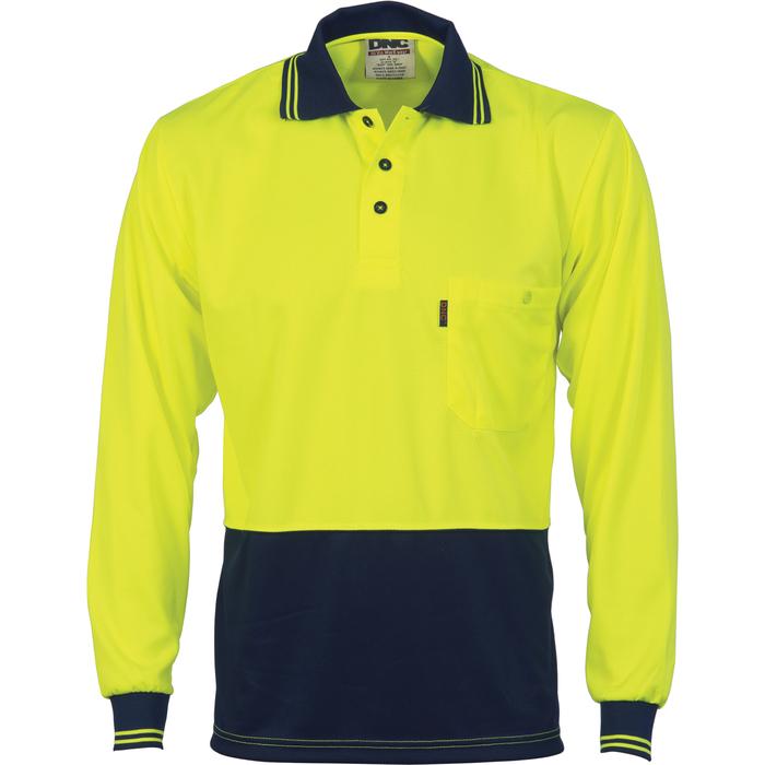 HiVis Two Tone Cool Breathe Polo Shirt, Long Sleeve
