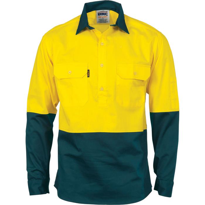HiVis Two Tone Close Front Cotton Drill Shirt - long sleeve Guss et Sleeve