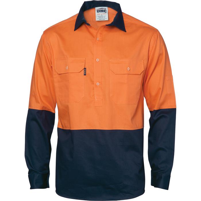 HiVis Two Tone Close Front Cotton Drill Shirt - long sleeve Guss et Sleeve