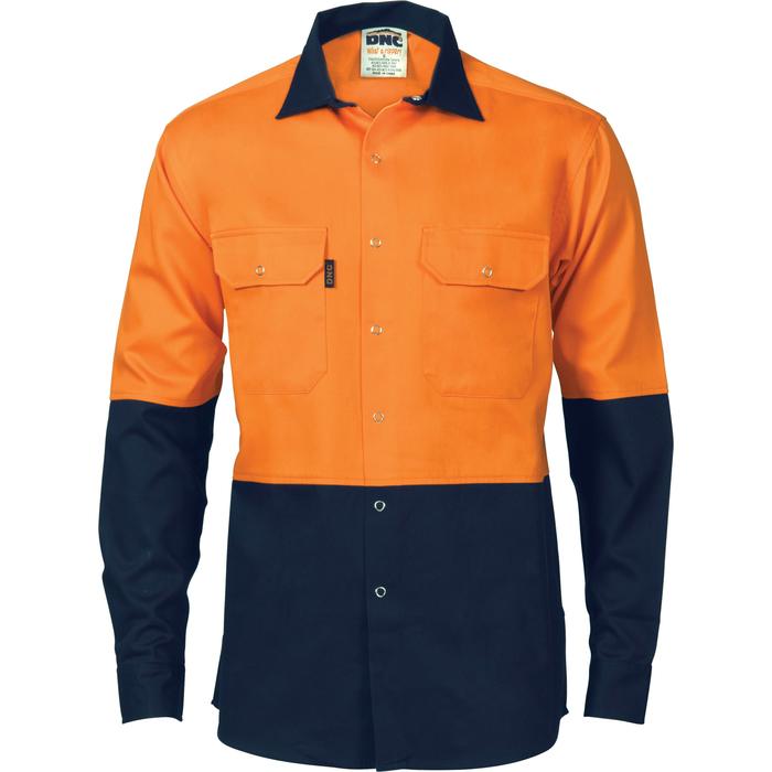 HiVis Two Tone Drill Shirt with Press Studs Long Sleeve