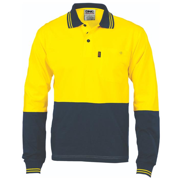 HiVis Cool-Breeze Cotton Jersey Polo Shirt with Under Arm Cotton Mesh - Long Sleeve