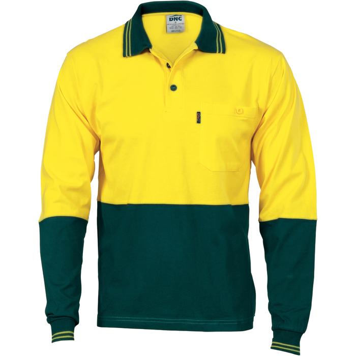 HiVis Cool-Breeze Cotton Jersey Polo Shirt with Under Arm Cotton Mesh - Long Sleeve