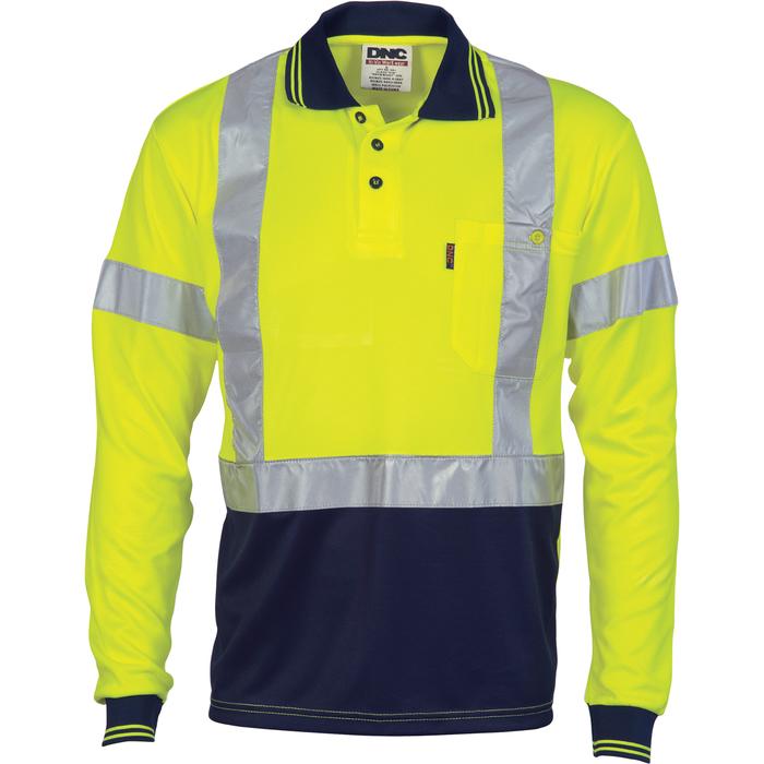 Hivis D/N Cool-Breathe Polo Shirt With Cross Back R/Tape - Long Sleeve