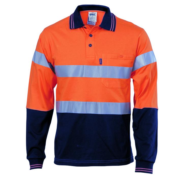 Hivis Cool-Breeze Cotton Jersey Polo With CSR R/Tape - Long Sleeve