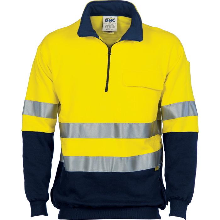 HiVis Two Tone 1/2 Zip Cotton Fleecy Windcheater with 3M R/Tape